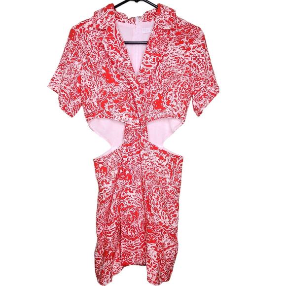 Karlie Linen Blend Mini Dress Small Orange White Cut Out Short Sleeve Summer - Picture 1 of 6